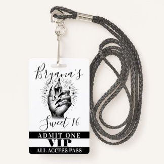 Long Black Nails Crystal Birthday VIP Access Pass Ausweis
