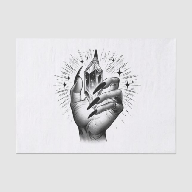 Long Black Nails & Crystal Energy Magic Vintag Seidenpapier (Vorderseite)