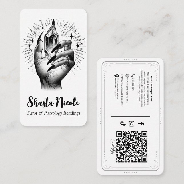 Long Black Nails & Crystal Energy Social Media QR Visitenkarte (Vorne/Hinten)