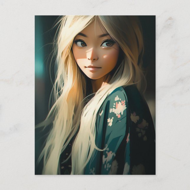 Long Blonde Haired Woman Postkarte (Vorderseite)