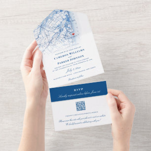 Long Branch New Jersey Karte Elegant Navy Hochzeit