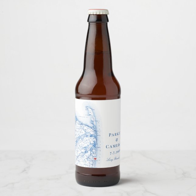 Long Branch New Jersey Karte Elegante Wedding Bierflaschenetikett (Vorderseite)