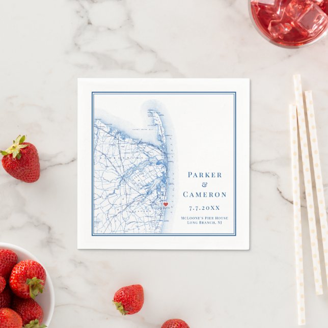Long Branch New Jersey Karte Elegante Wedding Serviette (Beispiel)