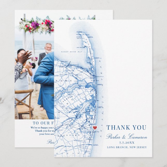 Long Branch New Jersey Map Wedding Foto Flat Dankeskarte (Vorne/Hinten)
