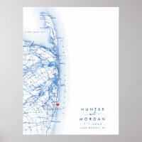 Long Branch Wedding Modern Map Gästebuch Poster