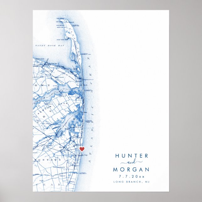 Long Branch Wedding Modern Map Gästebuch Poster (Vorne)