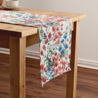 Long Chemin de table aquarelle fleurs sauvages poppy da