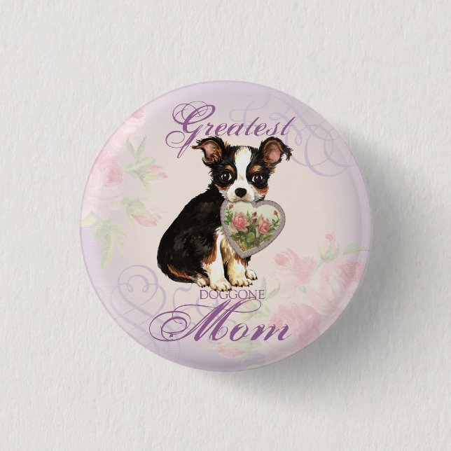 Long Coat Chihuahua Herz Mama Button (Vorderseite)