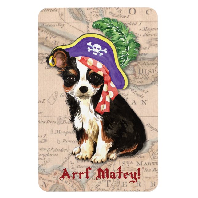 Long Coat Chihuahua Pirate Magnet (Vertikal)