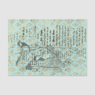 Long French Vintag Aquamarin Bird Seidenpapier