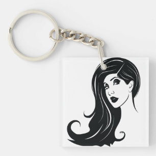 Long Hair Beautiful Woman Fashion Art Schlüsselanhänger