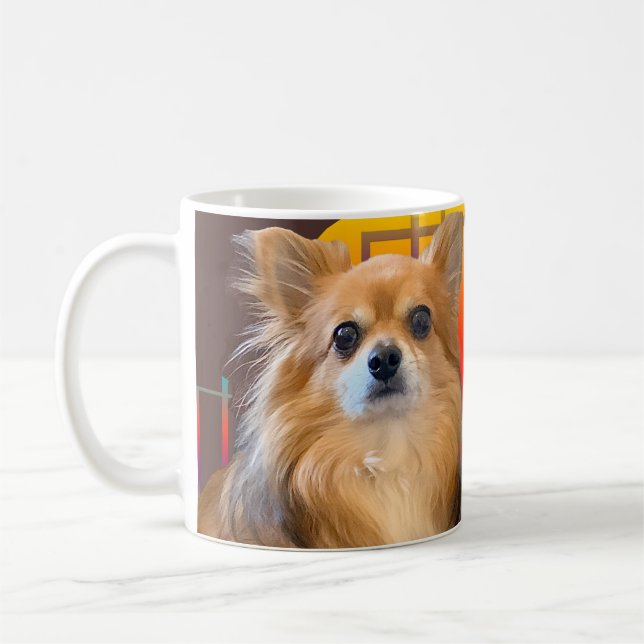 Long Hair Chihuahua genannt Dylan Kaffeetasse (Links)