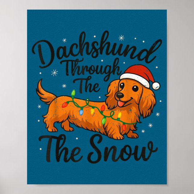 Long Hair Dachshund Through Snow Christmas Pajamas Poster (Vorne)