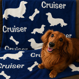 Long Hair Dackel Personalisiert Navy Blanket Fleecedecke