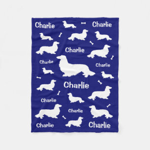 Long Hair Dackel Personalisiert Navy Blanket Fleecedecke