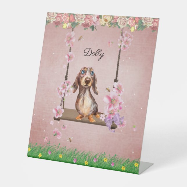 Long Hair Dapple Dackel Sign Sockelschild (Vorderseite)