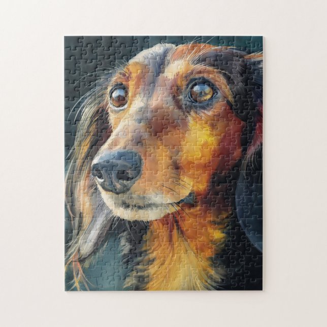 Long-haired dachshund closeup (Vertikal)