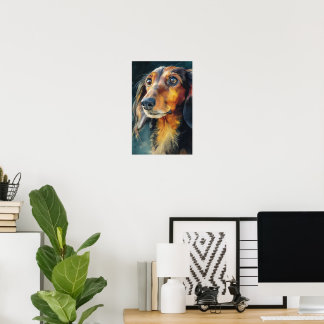 Long-haired dachshund closeup poster