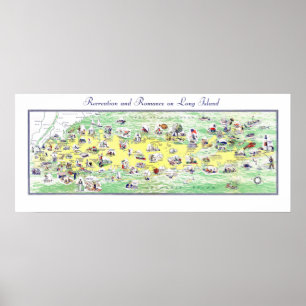 Long Island-Karte: Meilen Erholung und Romance Poster