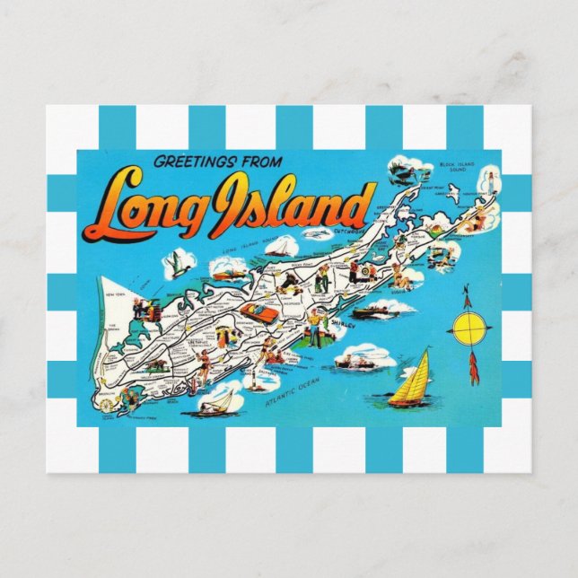 Long Island, NY gestreifte Postkarte (Vorderseite)