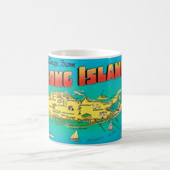 Long Island Postkartenkarte Tasse (Mittel)