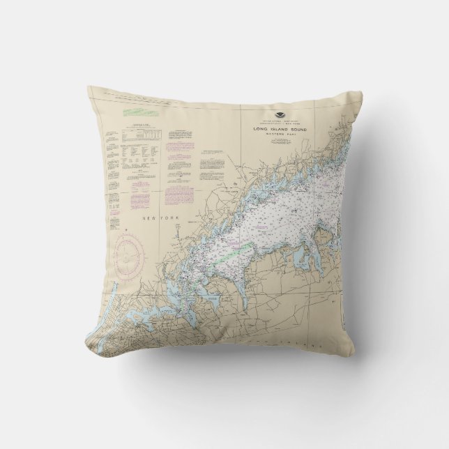 Long Island Sound Western Teil Nautic Chart Kissen (Vorderseite)