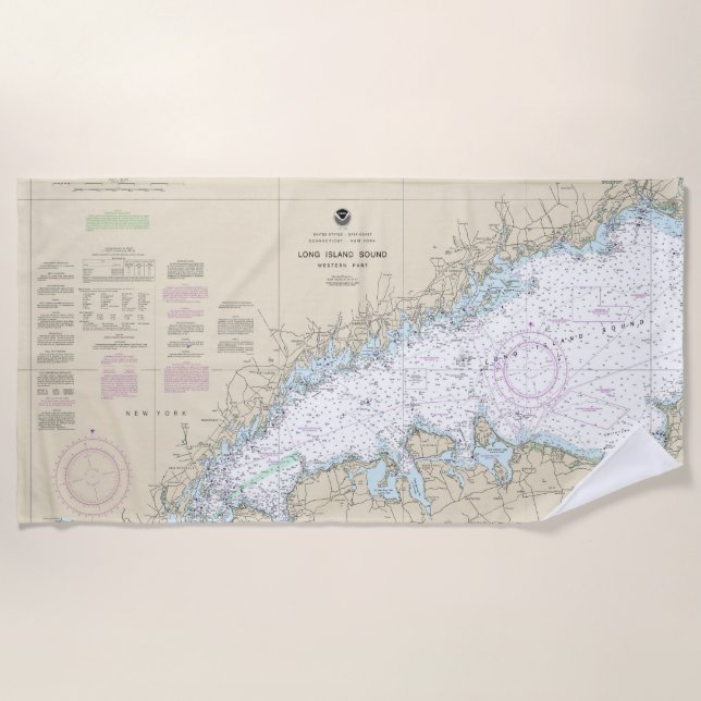 Long Island Sound Western Teil Nautic Chart Strandtuch (Vorderseite)