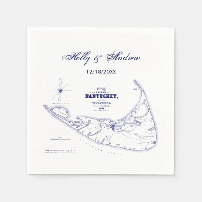 Long Island The Hamptons Map Navy Blue Wedding Serviette (Vorderseite)