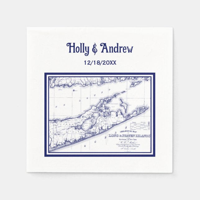 Long Island The Hamptons Map Navy Blue Wedding Serviette (Vorderseite)