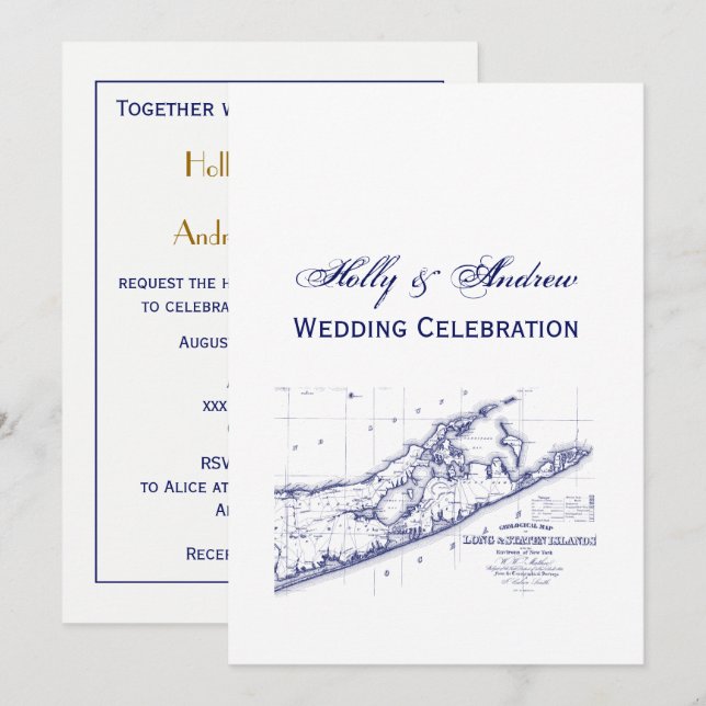 Long Island The Hamptons Map VC Wedding Einladung (Vorne/Hinten)