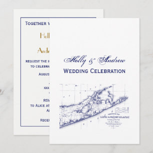 Long Island The Hamptons Map VC Wedding Einladung