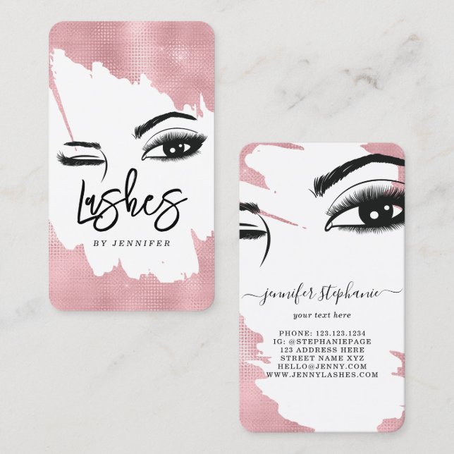 Long Lashes Augen und Brows Rose Gold Business Car Telefonnummerkarte (Vorne/Hinten)