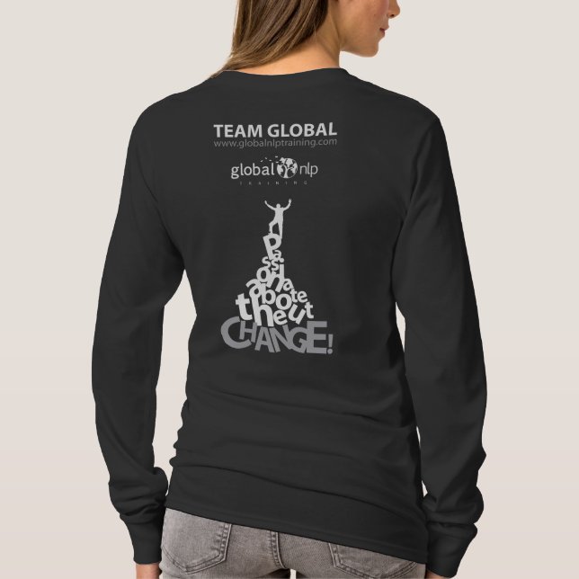 Long noir de T-shirt de douille de dames (Dos)