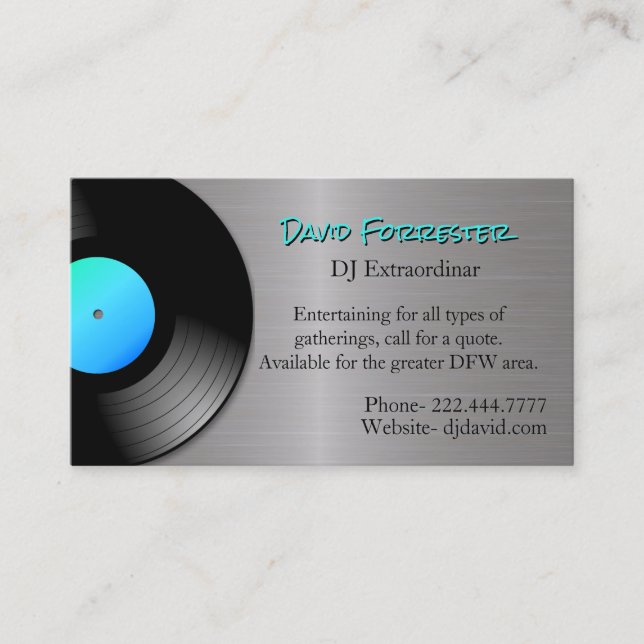 Long-Play-Record Metallic Look DJ Telefonnummerkarte (Vorderseite)