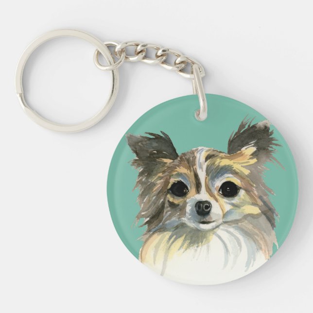 Long portrait d'aquarelle de chiwawa de cheveux (Devant)