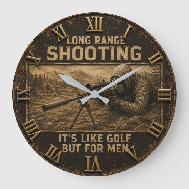 Long Range Shooting Precision Marksman Rustic  Große Wanduhr (Vorderseite)
