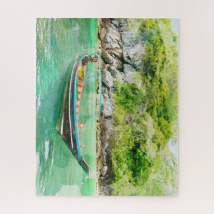 Long Schwanz Boat and Island in Thailand Aquarell
