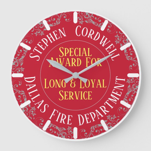 Long Service Fireman Loyal Service Award Große Wanduhr (Vorderseite)