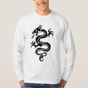 Long T-shirt de blanc de douille de dragon tribal