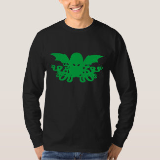 Long T-shirt de douille de Cthulhu - vert + Noir