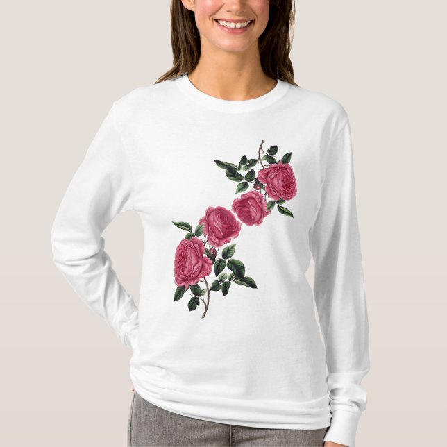 Long T-shirt de douille de roses mauve roses (Devant)