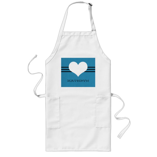 Long Tablier de coeur moderne bleu (Devant)