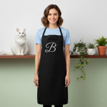 Long tablier noir monogrammé uni