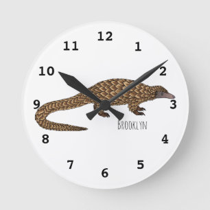 Long-tailed pangolin cartoon illustration  runde wanduhr