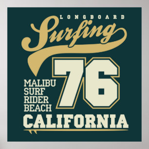 Longboard, das Kalifornien 76 surft Poster