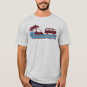 'Longboarder' Retro Surf T-Shirt in Maroon & Aqua