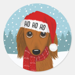 Longhaired Dachshund Santa Christmas Dog Custom Runder Aufkleber