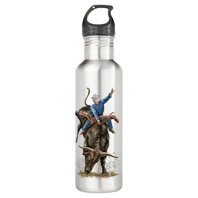 Longhorn Bull Rider Rodeo Power Western Art Edelstahlflasche (Vorderseite)