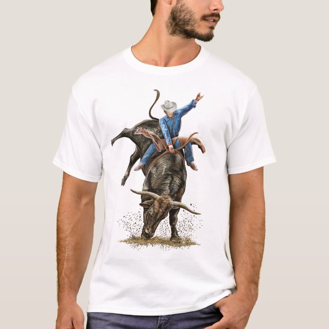 Longhorn Bull Rider Rodeo Power Western Art T-Shirt (Vorderseite)