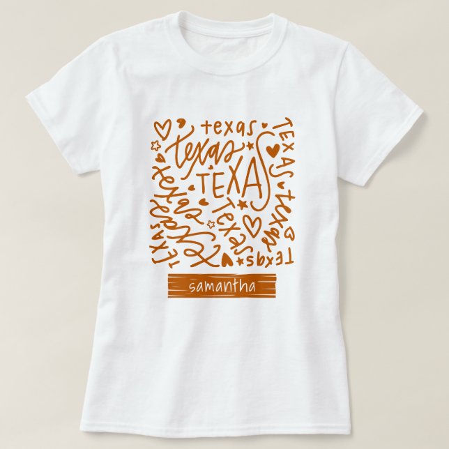 Longhorn Burnt Orange Texas Doodle Muster T-Shirt (Design vorne)